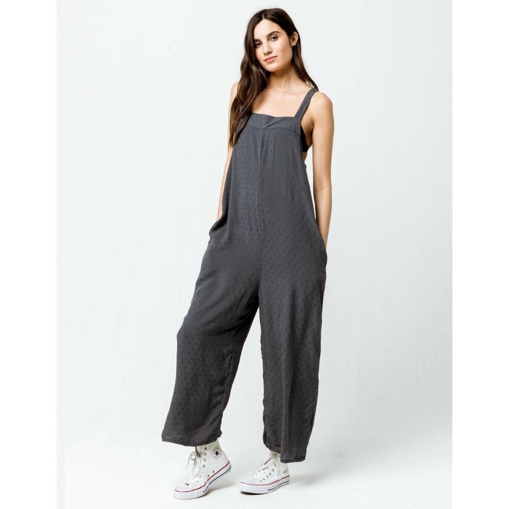 Anthropologie Tavik Womens L Sleeveless Jumpsuit Gray Pull On Wide Leg Y-Back